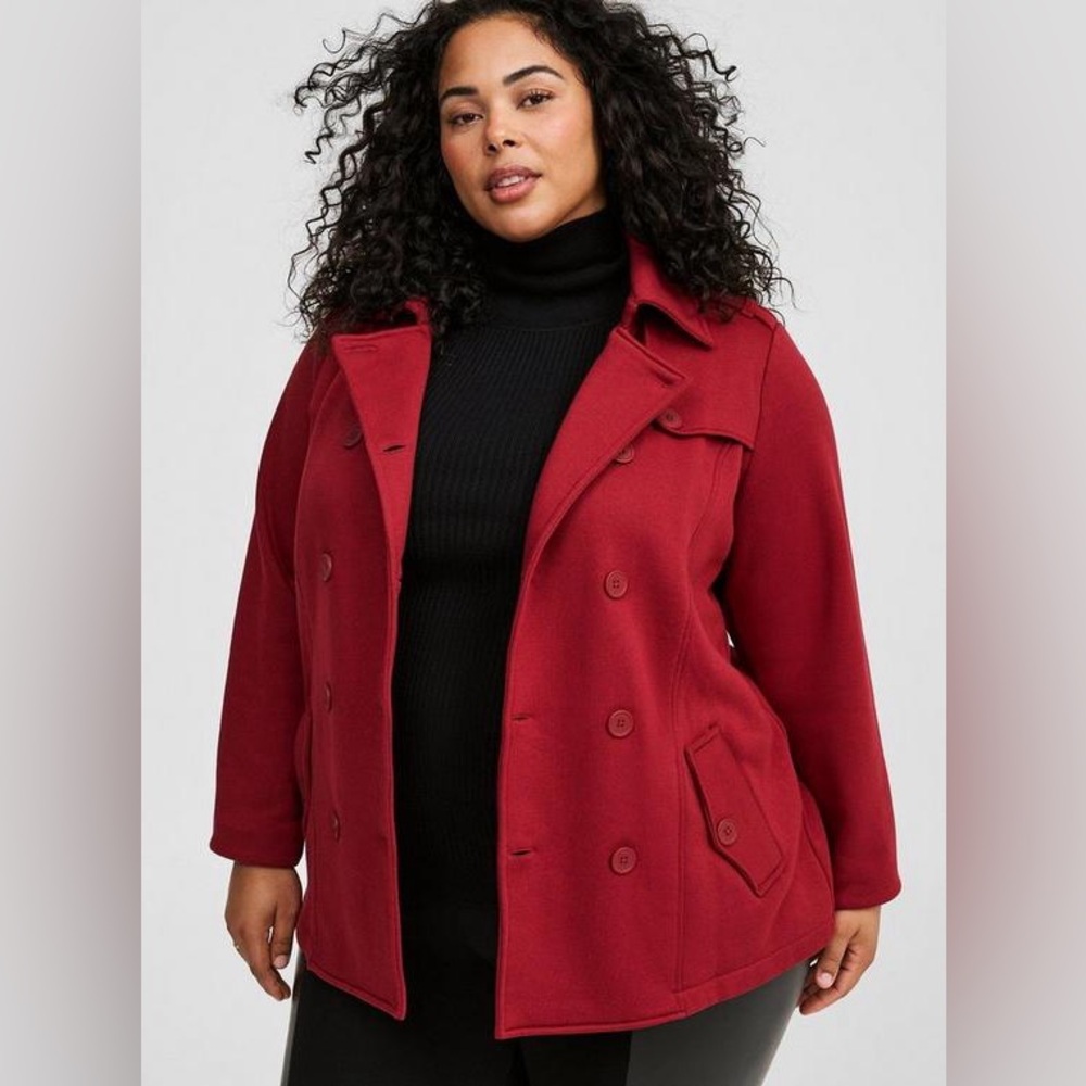 Torrid Fleece Women's Burgundy Pea Coat